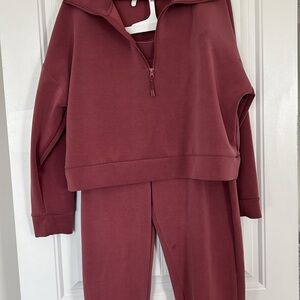 Avia Burgundy Half-Zip Sweatshirt & Pants Set